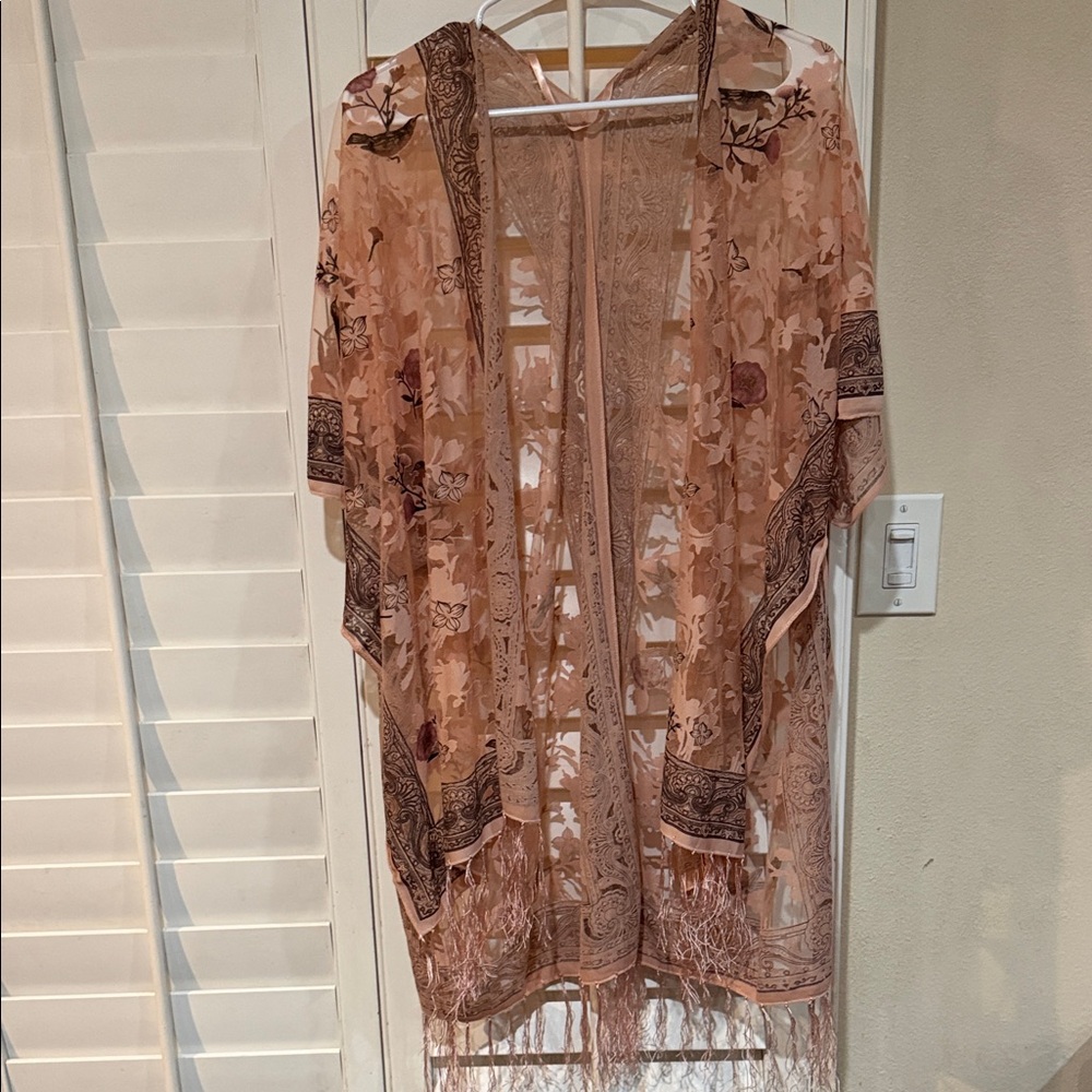 Floral Lace Kimono with Fringe